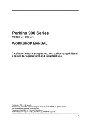 Perkins Diesel Engine 900 Series - Model CP & CR Workshop Service Manual