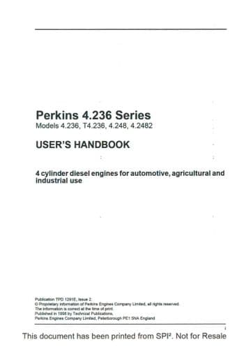 Perkins Diesel Engine Automotive Agricultural Industrial 4.236 T4.236 4.248 4.2482 Operators Manual