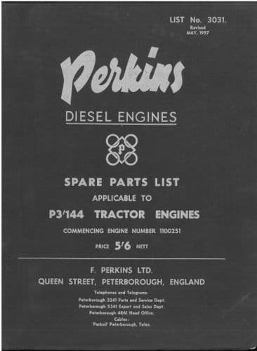 Perkins Diesel Engine P3.144 Parts Manual - Engine as fitted in a P3.144 Tractor
