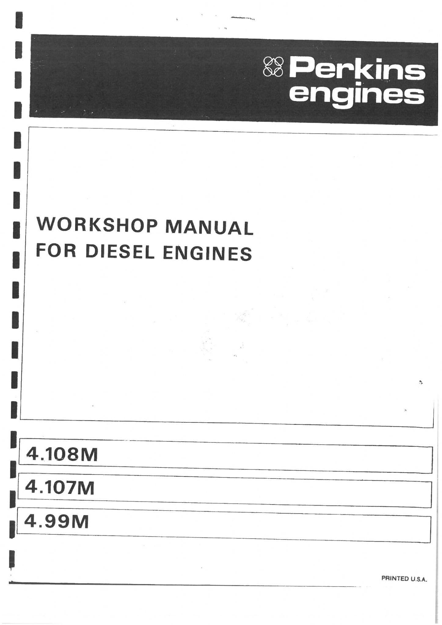 Perkins Diesel Marine Engine 4 108M 4 107M 4 99M Service Workshop Manual