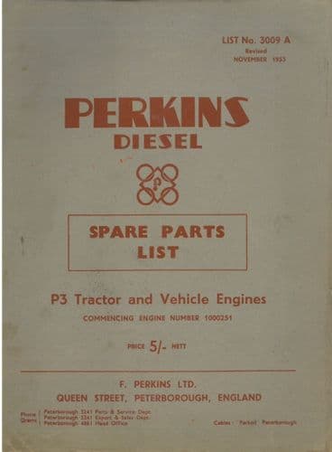 Perkins Diesel P3 Tractor & Vehicle Engine Parts Manual - From Engine No 1000251 - P3