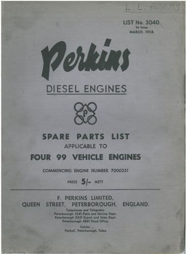 Perkins Diesel Vehicle Engine Four 99 Parts Manual