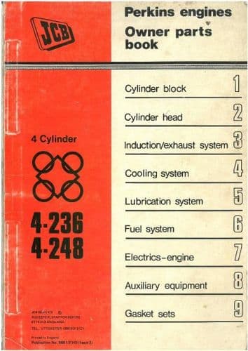 Perkins Engine 4.236 and 4.248 Parts Manual for the JCB Digger 5C, 6, 702, 704, 110, 806