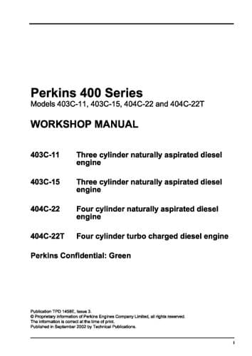 Perkins Engine 403C-11 403C-15 404C-22 404C-22T Workshop Service Manual