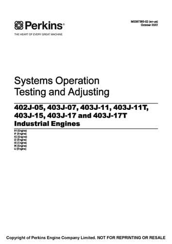 Perkins Ind Engine 402J-05 403J-07 ,11 ,11T ,15 ,17 ,17T Systems Op test and adjusting