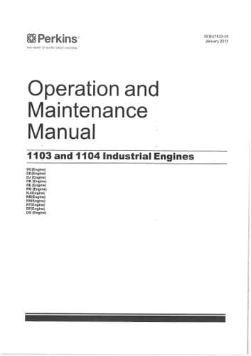Perkins Industrial Engine 1103 & 1104 Operators Manual DC DD DJ DK RE RG RJ RR RS RT DF DG