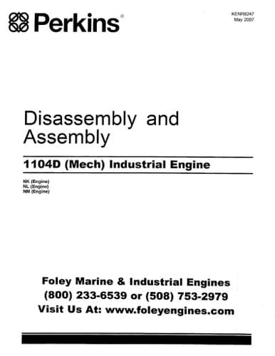 Perkins Industrial Engine 1104D NK NL NM Disassembly and Assembly Workshop Manual