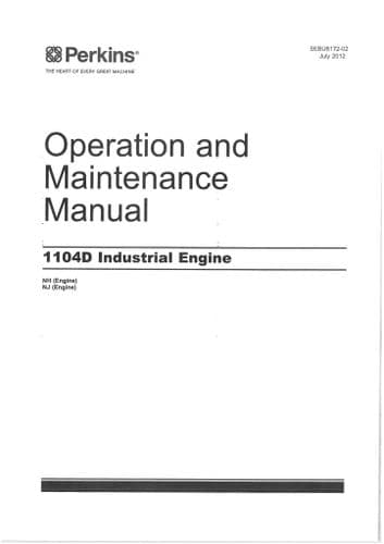 Perkins Industrial Engine 1104D Operators Manual NH NJ