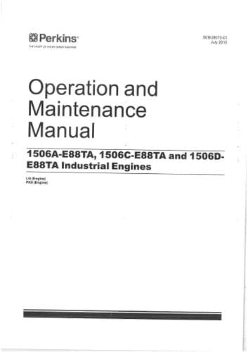 Perkins Industrial Engine 1506A-E88TA 1506C-E88TA & 1506D-E88TA Operators Manual LG PK9