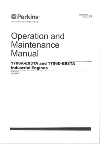 Perkins Industrial Engine 1706A-E93TA & 1706D-E93TA Operators Manual NGW YG