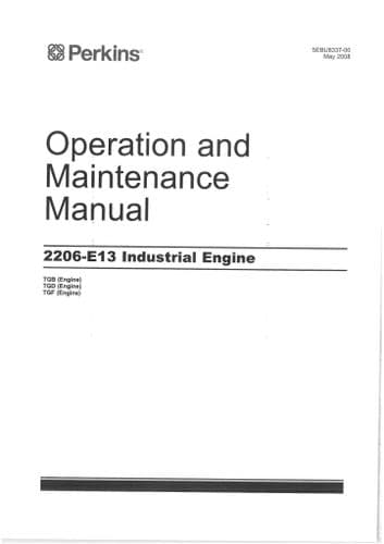 Perkins Industrial Engine 2206-E13 Operators Manual TGB TGD TGF