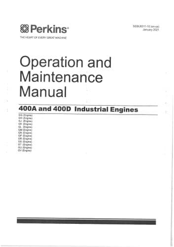 Perkins Industrial Engine 400A & 400D Operators Manual GG GH GJ GK GL GM GN GP GR GS GT GU GV