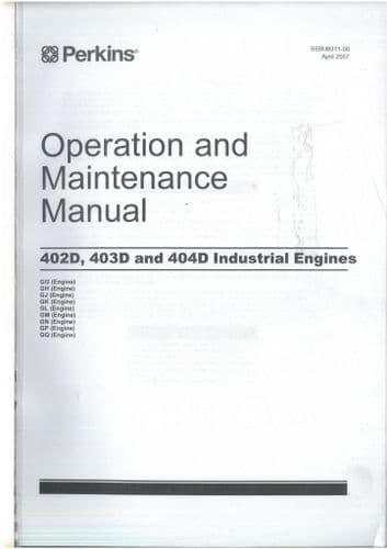 Perkins Industrial Engine 402D 403D 404D Operators Manual GG GH GJ GK GL GM GN GP GQ
