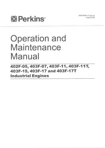 Perkins Industrial Engine 402F-05 403F-07 403F-11 403F-11T 403F-15 403F-17 403F-17T Operators Manual