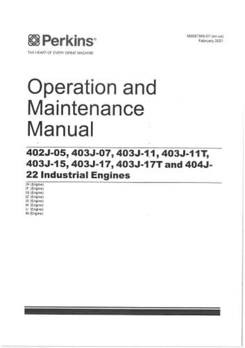 Perkins Industrial Engine 402J-05 403J-07 403J-11 403J-11T Operators Manual IH IF IG IZ IS IK IJ IN