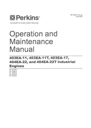 Perkins Industrial Engine 403EA-11, 403EA-11T, 403EA-17, 404EA-22 & 404EA-22T Operators Manual