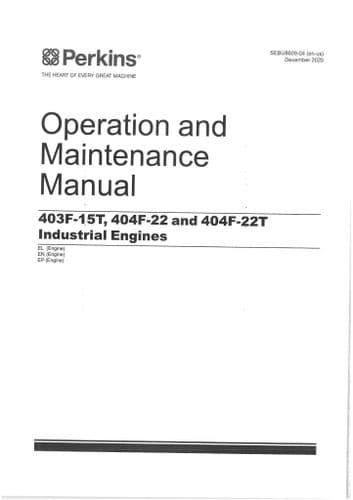 Perkins Industrial Engine 403F-15T 404F-22 & 404F-22T Operators Manual EL EN EP