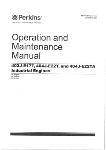 Perkins Industrial Engine 403J-E17T 404J-E22T & 404J-E22TA Operators Manual IR IQ IW