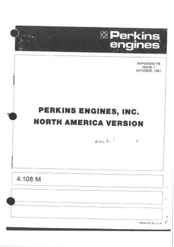 Perkins Marine Diesel Engine 4.108M Service Workshop Manual
