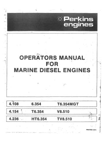 Perkins Marine Diesel Engine T6.354MGT V8.510 TV8.510 Operators Manual