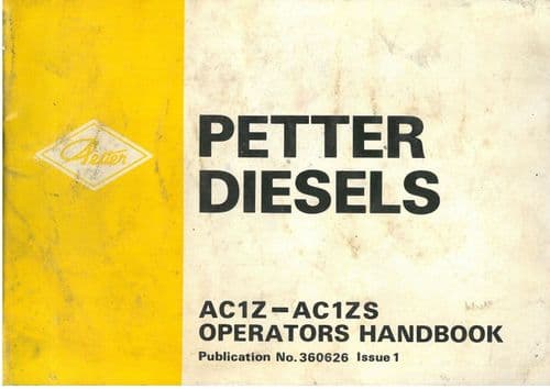 Petter Diesel Engine AC1Z - AC1ZS - Operators Manual with Parts List - AC1Z AC1ZS