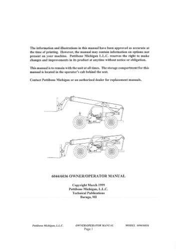 Pettibone Forklift 6044  6036 Operator's Manual