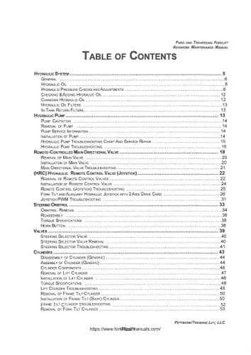 Pettibone Traverse Forklift Trucks 6036 F636 6044 F644  T6044 T644 8036 F836 8044 Workshop Manual
