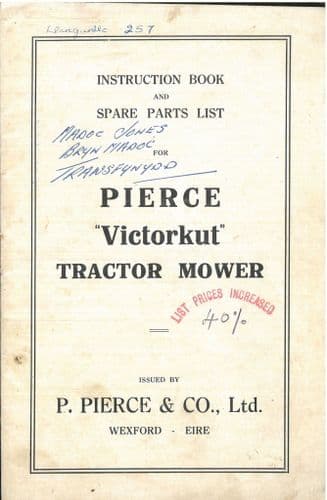 Pierce Victorkut Tractor Mower Operators & Parts List