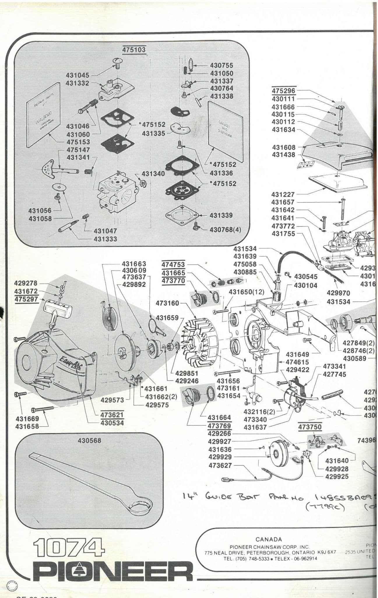 Pioneer Chainsaw Model 1074Parts Manual