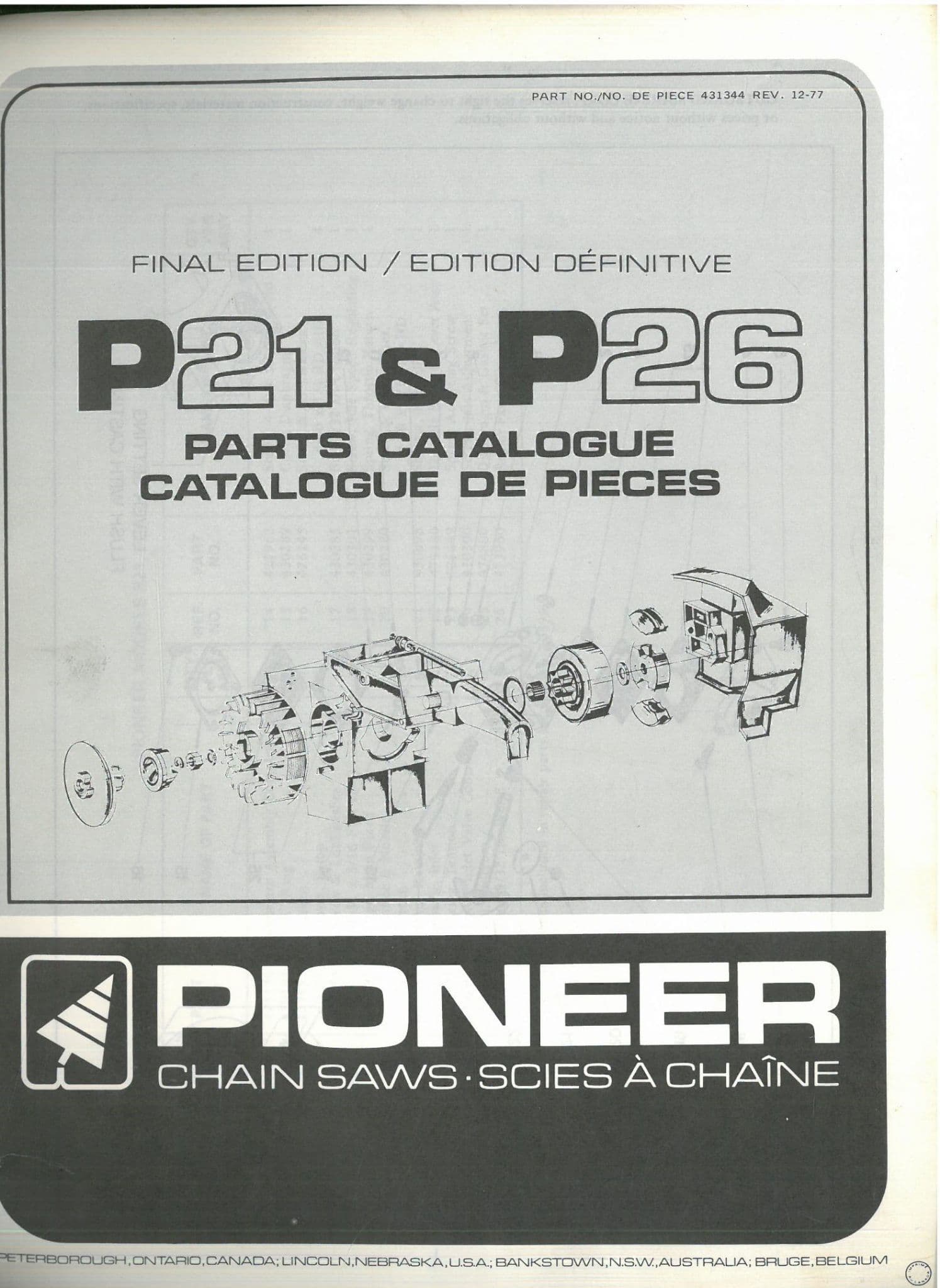 Pioneer Chainsaw Model P21 & P26 Parts Manual