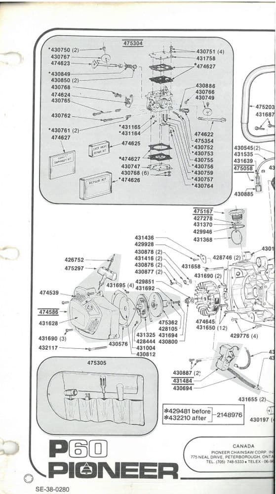 Pioneer Chainsaw Model P60 Parts Manual