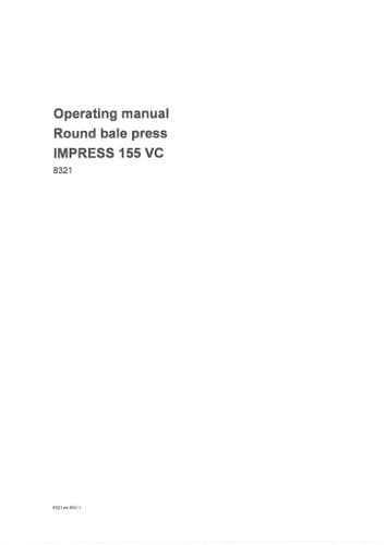 Pottinger Baler IMPRESS 155 VC Operators Manual