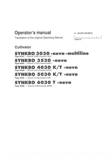 Pottinger Cultivator SYNKRO 5030 k-t -nova, 6030 T -nova Operators Manual