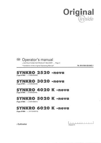 Pottinger Cultivators SYNKRO 2520-Nova 3020-Nova 4020K-Nova 5020K-Nova 6020K-Nova Operators Manual