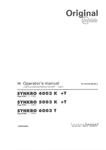 Pottinger Cultivators SYNKRO 4003 K +T, 5003 K +T, 6003 T Operators Manual