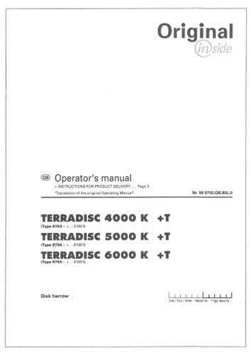 Pottinger Disc Harrow TERRADISC 4000 K +T, 5000 K +T, 6000 K +T Operators Manual