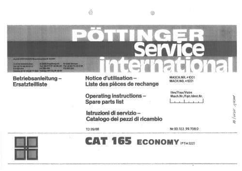 Pottinger Disc Mower CAT 165 Economy Operators Manual