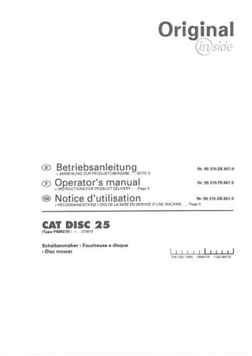 Pottinger Disc Mower CAT 25 Operators Manual