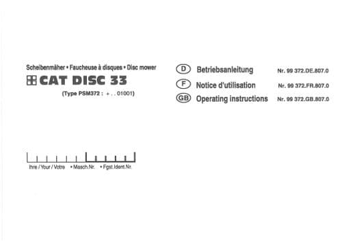 Pottinger Disc Mower CAT 33 Operators Manual