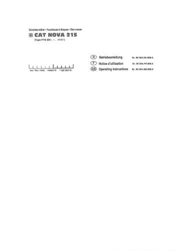 Pottinger Disc Mower CAT Nova 215 Operators Manual