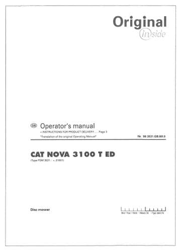 Pottinger Disc Mower CAT Nova  3100 TED Operators Manual