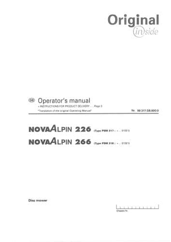 Pottinger Disc Mower Nova Alpin 226 266 Operators Manual