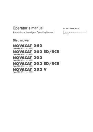 Pottinger Disc Mower NovaCat 262 262ED 262RCB 302 302ED 302RCB 352V Operators Manual