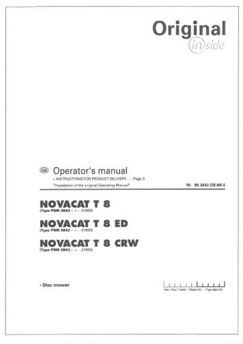 Pottinger Disc Mower Novacat T8 T8ED T8CRW Operators Manual