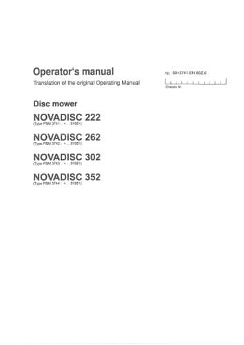 Pottinger Disc Mower Novadisc 222 262 302 352 Operators Manual
