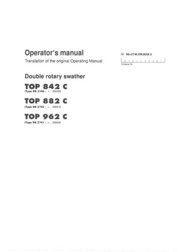 Pottinger Double Rotary Swather SCHWADKREISEL Top 842C 882C 962C  Operators Manual