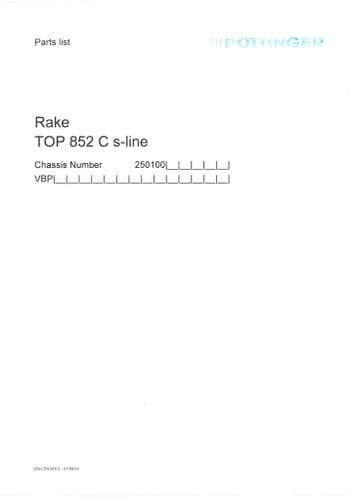Pottinger Double Rotary Swather TOP 852C S-Line Parts Manual
