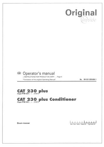 Pottinger Drum Mower CAT 230 Plus Conditioner Operators Manual