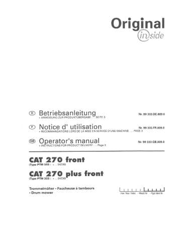 Pottinger Drum Mower CAT 270 Front & CAT 270 Plus Front Operators Manual