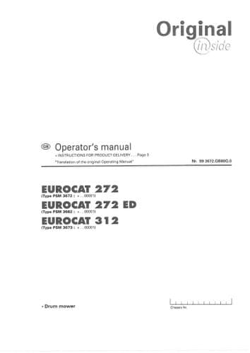 Pottinger Drum Mower Eurocat 272 272ED 312 Operators Manual